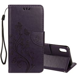 Mobigear Flowers iPhone XR Hoesje Bookcase Portemonnee - Paars