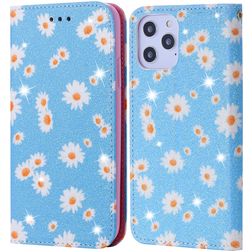 Mobigear Daisies iPhone 12 Pro Max Hoesje Bookcase Portemonnee - Blauw