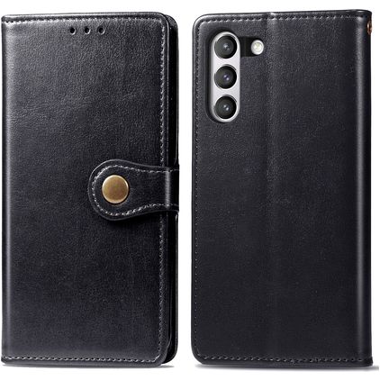 Mobigear Snap Button Samsung Galaxy S21 FE Hoesje Bookcase Portemonnee - Zwart