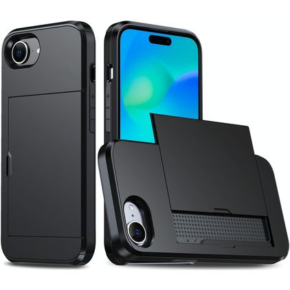 Mobigear Card iPhone 16e Hoesje Hardcase Backcover Shockproof met Pasjeshouder - Zwart