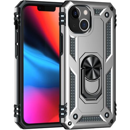 Mobigear Armor Ring iPhone 13 Hoesje Hardcase Backcover Shockproof met Ringhouder - Zilver