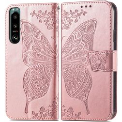 Mobigear Butterfly Sony Xperia 5 IV Hoesje Bookcase Portemonnee - Roségoud