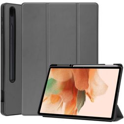 Mobigear Tri-Fold Gel Samsung Galaxy Tab S7 FE Hoes TPU,Kunstleer Bookcase + Stylus Houder - Grijs