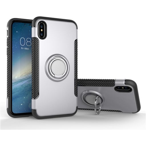Mobigear Armor Ring iPhone XS Hoesje Hardcase Backcover Shockproof met Ringhouder - Zilver