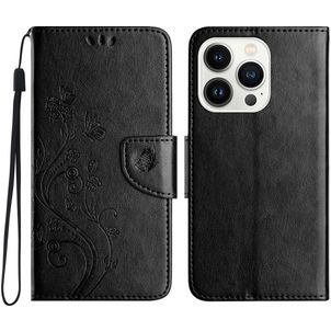 Mobigear Flowers iPhone 16 Pro Max Hoesje Bookcase Portemonnee - Zwart