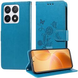 Mobigear Flowers Xiaomi 14T Pro Hoesje Bookcase Portemonnee - Blauw