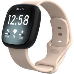 Mobigear Sport Dual Siliconen Fitbit Sense Bandje Druksluiting - Sand Pink