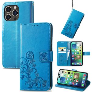 Mobigear Clover iPhone 15 Pro Hoesje Bookcase Portemonnee - Blauw