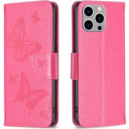 Mobigear Butterfly iPhone 15 Pro Max Hoesje Bookcase Portemonnee - Magenta