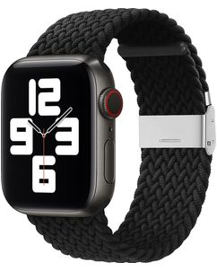 Mobigear Braided Nylon Apple Watch Bandje Klemsluiting - 49/46/45/44 mm - Zwart