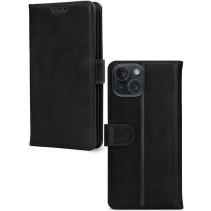 Mobilize Wallet iPhone 15 Plus Hoesje Echt Leer Bookcase Portemonnee - Zwart