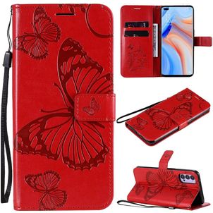 Mobigear Butterfly OPPO Reno 4 Hoesje Bookcase Portemonnee - Rood