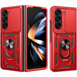 Mobigear Armor Ring Cam Slide Samsung Galaxy Z Fold 7 Hoesje Hardcase Backcover Shockproof met Ringhouder en Camera Slider - Rood