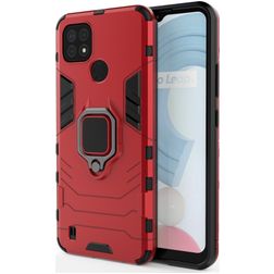 Mobigear Armor Ring Realme C21 Hoesje Hardcase Backcover Shockproof met Ringhouder - Rood