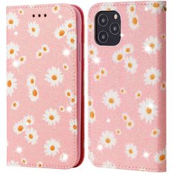 Mobigear Daisies iPhone 12 Pro Max Hoesje Bookcase Portemonnee - Roze