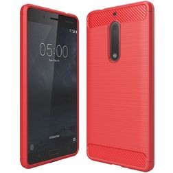 Mobigear Brushed Slim Nokia 5 Hoesje Flexibel TPU Backcover - Rood