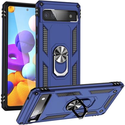Mobigear Armor Ring Google Pixel 6a Hoesje Hardcase Backcover Shockproof met Ringhouder - Blauw