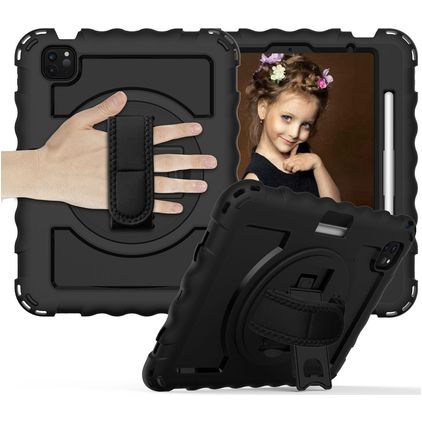 Mobigear SureGrip Xtreme iPad Air 4 (2020) Hoes Hard Kunststof,Siliconen Backcover + Stylus Houder + Schouderband + Standaard - Zwart