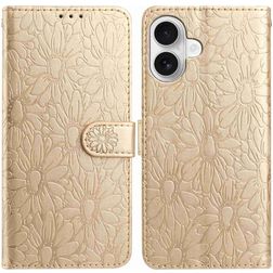 Mobigear Flowers iPhone 17 Hoesje Bookcase Portemonnee - Goud