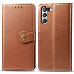 Mobigear Snap Button Samsung Galaxy S21 FE Hoesje Bookcase Portemonnee - Cognac