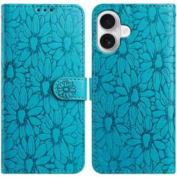 Mobigear Flowers iPhone 17 Hoesje Bookcase Portemonnee - Blauw