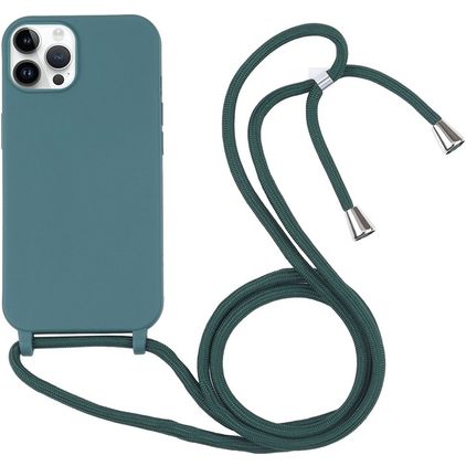 Mobigear Lanyard iPhone 16 Pro Max Siliconen Hoesje met koord - Groen