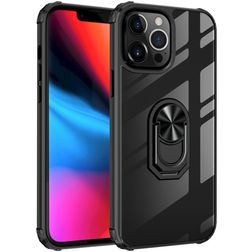 Mobigear Crystal Ring iPhone 14 Pro Max Hoesje Hardcase Backcover met Ringhouder - Transparant / Zwart