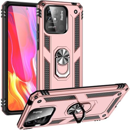 Mobigear Armor Ring Xiaomi Redmi 10C Hoesje Hardcase Backcover Shockproof met Ringhouder - Roségoud