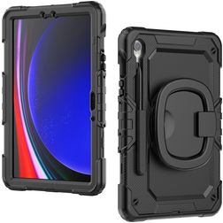 Mobilize Rotating Defender Samsung Galaxy Tab S9 Hoes Hard Kunststof,Siliconen Backcover + Schouderband + Standaard - Zwart