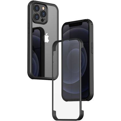 Valenta Full Cover iPhone 15 Pro Max Hoesje Gehard Glas Backcover Shockproof - Transparant / Zwart