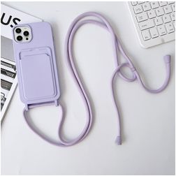 Mobigear Lanyard Card iPhone 15 Pro Max Siliconen Hoesje met koord en Pasjeshouder - Paars