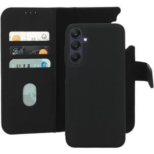 Mobiparts Samsung Galaxy A25 Hoesje Echt Leer Uitneembare 2in1 Bookcase Portemonnee - Zwart