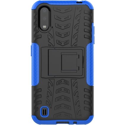 Mobigear Tire Samsung Galaxy A01 Hoesje Hardcase Backcover Shockproof met Standaard - Zwart / Blauw