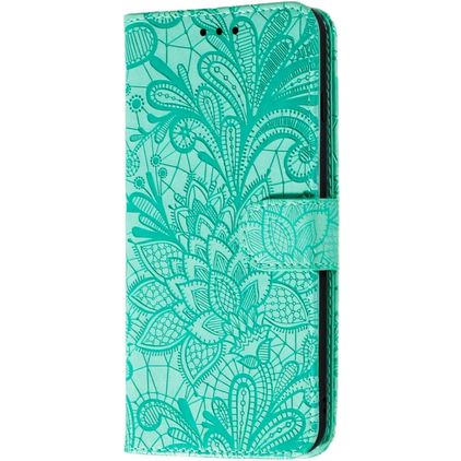 Mobigear Flowers POCO F2 Pro Hoesje Bookcase Portemonnee - Turquoise