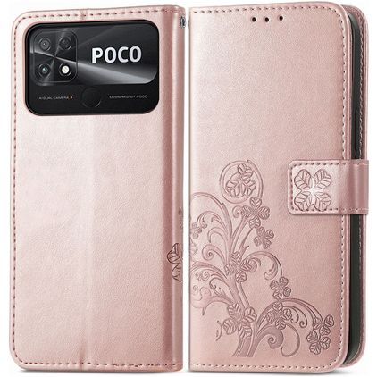 Mobigear Clover POCO C40 Hoesje Bookcase Portemonnee - Roségoud