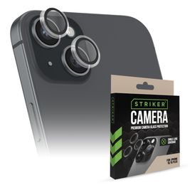 Striker Single Lens iPhone 15 Plus Glazen Camera Lens Protector - Case Friendly - Zwart