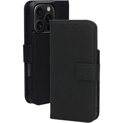 Mobiparts iPhone 16 Pro MagSafe Hoesje Echt Leer Uitneembare 2in1 Bookcase Portemonnee - Zwart