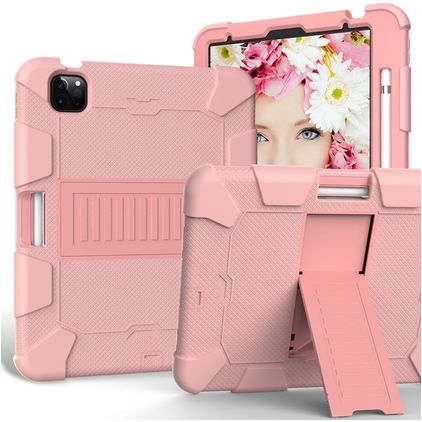 Mobigear ShieldStand iPad Air 5 (2022) Hoes Hard kunststof / Siliconen Backcover + Stylus Houder + Standaard - Roségoud