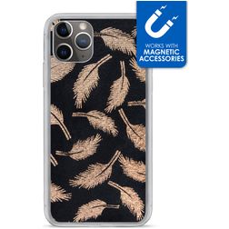 My Style Magneta iPhone 11 Pro Max Hoesje Flexibel TPU Backcover - Golden Feathers