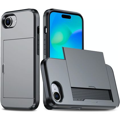Mobigear Card iPhone 17e Hoesje Hardcase Backcover Shockproof met Pasjeshouder - Grijs