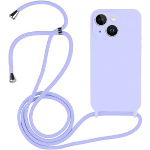 Mobigear Lanyard iPhone 15 Siliconen Hoesje met koord - Paars