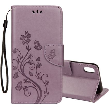Mobigear Flowers iPhone XR Hoesje Bookcase Portemonnee - Paars