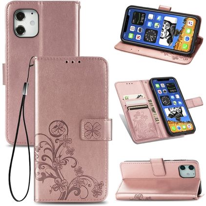 Mobigear Clover iPhone 12 Hoesje Bookcase Portemonnee - Roségoud