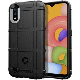 Mobigear Rugged Shield Samsung Galaxy A01 Hoesje Flexibel TPU Backcover Shockproof - Zwart