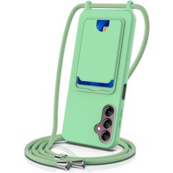 Mobigear Lanyard Card Samsung Galaxy S24 FE Siliconen Hoesje met koord en Pasjeshouder - Groen