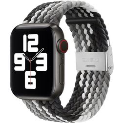Mobigear Braided Nylon Apple Watch Bandje Klemsluiting - 42/41/40/38 mm - Zwart / Grijs