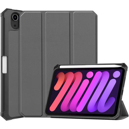 Mobigear Tri-Fold Shockproof iPad Mini 7 (2024) Hoes Bookcase + Stylus Houder - Grijs