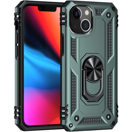 Mobigear Armor Ring iPhone 13 Hoesje Hardcase Backcover Shockproof met Ringhouder - Groen
