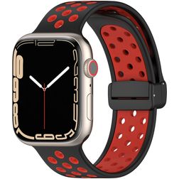 Mobigear Sport Plus Mag Siliconen Apple Watch Bandje Magneetsluiting - 42/41/40/38 mm - Zwart / Bordeauxrood