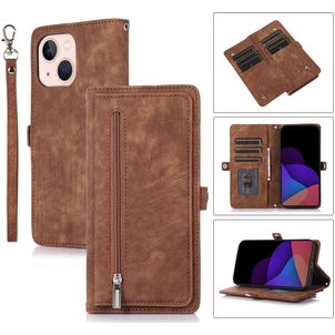 Mobigear Zipper iPhone 14 Hoesje Bookcase Portemonnee - Bruin